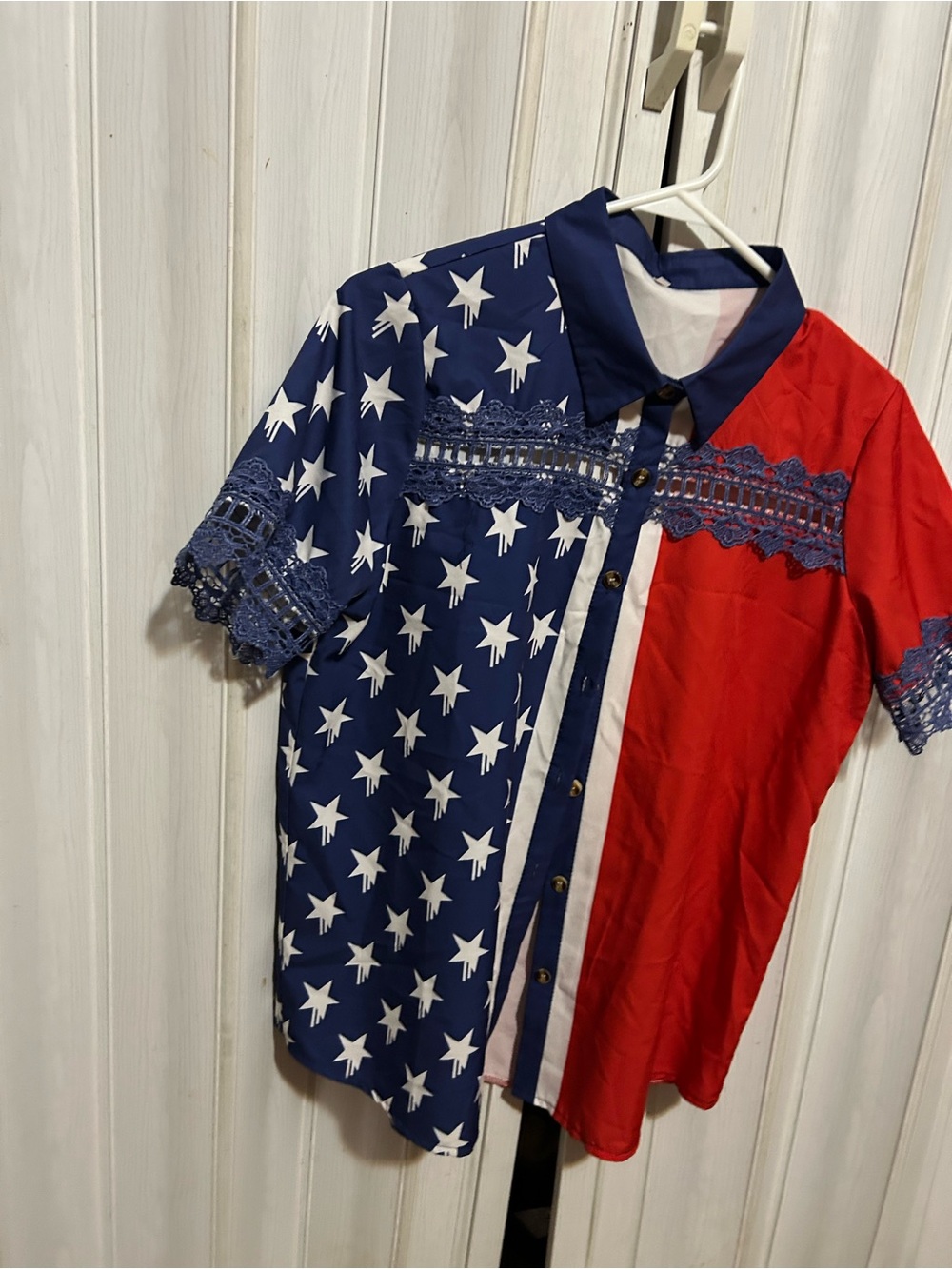 Patriotic Star-Print Short Sleeve Shirt - Navy & Red